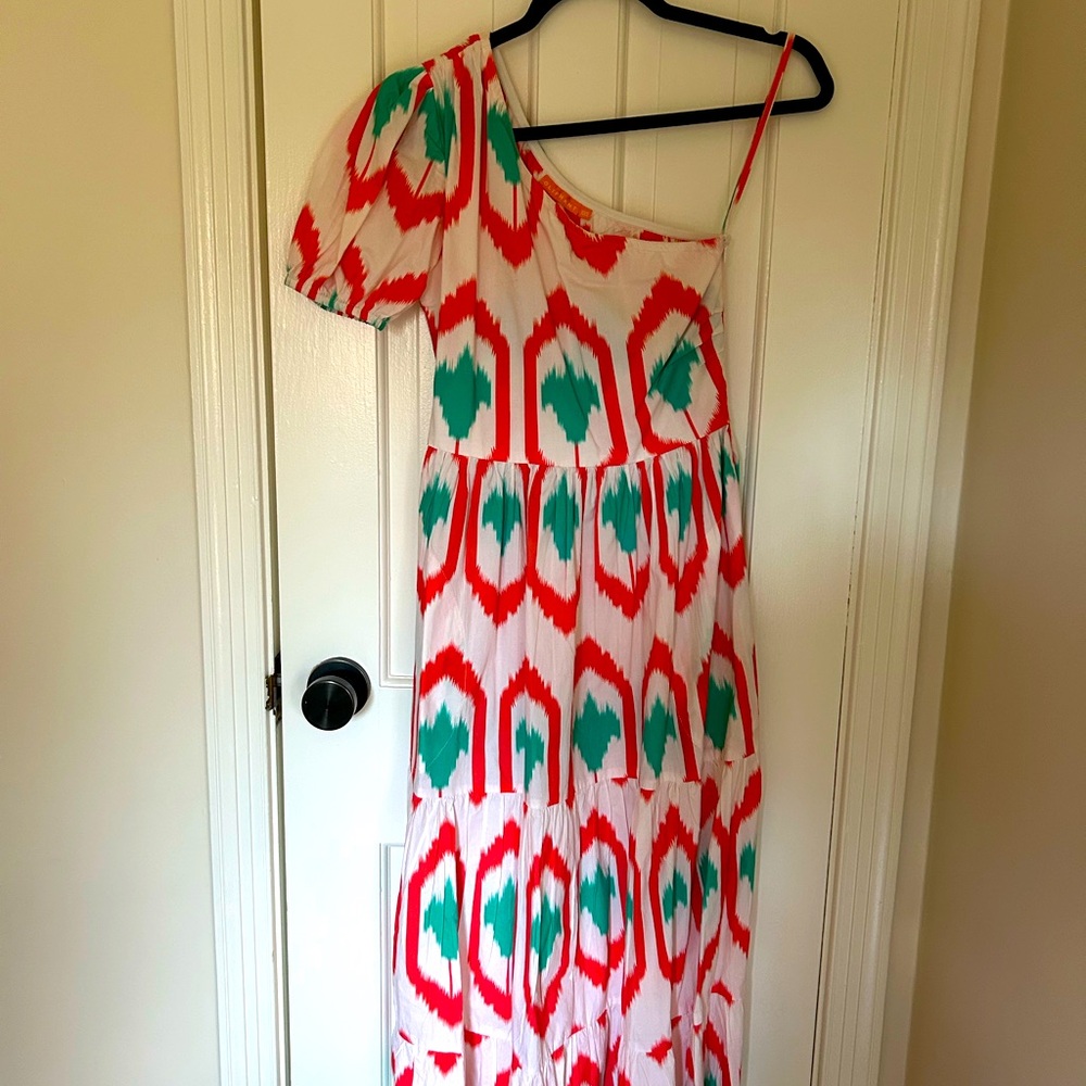 OLIPHANT One Shoulder Maxi Dress In Coral Odisha, Size XXS